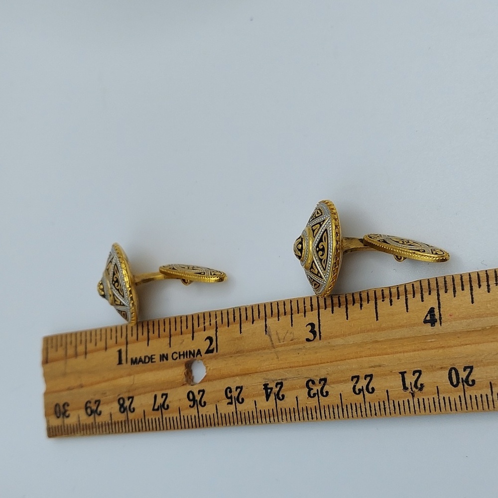 Vtg Damascene Intricate Gold and Silver Mens Cufflinks. - Picture 8 of 10